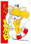 anthro blue_eyes butt male multi_tail open_mouth presenting solo tail text tongue young karate_akabon furry_bomb sega sonic_the_hedgehog_(series) miles_prower canid canine fox mammal english_text