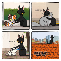 band-aid bandage blood bodily_fluids comforting comforting_another crying dialogue duo female feral fur hair hug male sad scratches solo tail tears text kashicats bru_(kashicats) butter_(kashicats) cali_(kashicats) mochi_(kashicats) domestic_cat felid feline felis mammal 1:1 comic digital_media_(artwork) english_text