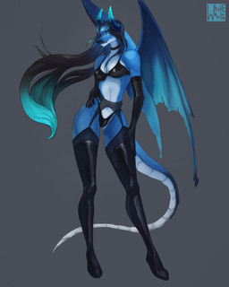 3_eyes anthro armwear belly belt black_armwear black_bra black_clothing black_elbow_gloves black_gloves black_hair black_handwear black_latex black_legwear black_panties black_stockings black_thigh_highs black_underwear blue_body blue_eyes blue_hair blue_skin bra breasts choker clothing dragon_wings elbow_gloves female garter_belt garter_straps gloves gradient_hair gradient_horn gradient_wings grey_background hair hand_on_leg hands_on_hips handwear horn jewelry latex latex_armwear latex_bra latex_clothing latex_elbow_gloves latex_gloves latex_handwear latex_legwear latex_panties latex_stockings latex_thigh_highs latex_underwear legwear long_hair long_tail mouth_closed multi_eye necklace panties pose simple_background slim solo stockings tail thigh_highs underwear white_belly white_body white_skin wings whitebaloo mythology dragon mythological_creature mythological_scalie scalie full-length_portrait hi_res portrait