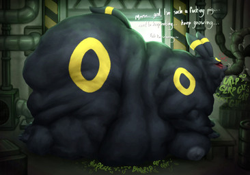 anthro belly big_belly big_breasts big_butt breasts butt feeding feeding_tube female huge_belly huge_butt kneeling lying medical_instrument morbidly_obese morbidly_obese_anthro obese obese_anthro on_front overweight overweight_anthro scientific_instrument slob solo thiccomode nintendo pokemon eeveelution generation_2_pokemon pokemon_(species) umbreon absurd_res hi_res