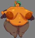 2024 absurd_res anthro belly big_belly big_breasts breasts brewheardt citrus citrus_squeeze equid equine female green_hair hair hasbro hi_res hooves horse inverted_nipples mammal my_little_pony nipples obese orange orange_body orange_skin overweight pink_eyes pony revealing_(disambiguation) smile