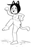 anthro breasts clothed clothing female hair open_mouth paws pose raised_arm raised_leg short_hair solo tail creator_ant naiyah_(creator_ant) domestic_cat felid feline felis mammal hi_res monochrome