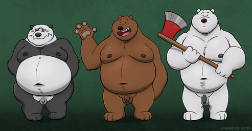 anthro axe balls flaccid foreskin genitals green_background group humanoid_genitalia humanoid_penis long_foreskin male nude overweight overweight_male penis simple_background tight_foreskin trio unretracted_foreskin ethancostas cartoon_network fat_bear_week we_bare_bears grizzly_(we_bare_bears) ice_bear_(we_bare_bears) panda_(we_bare_bears) bear brown_bear giant_panda grizzly_bear mammal polar_bear ursine hi_res adopted_(lore) adoptive_brother_(lore) adoptive_brothers_(lore) adoptive_sibling_(lore)