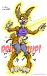 anthro belt bottomwear clothed clothing female pants paws shirt simple_background solo teeth topwear transformation transformation_ray white_background black-rat lagomorph leporid mammal rabbit 2004