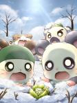 black_body black_fur blush boss brown_body brown_fur clothing eyewear fur glasses grey_body grey_fur group hat headgear headwear japanese male outside plant snow tree white_body white_fur winter huyumikann hamtaro_(series) pixiv cappy_(hamtaro) dexter_(hamtaro) hamtaro howdy_(hamtaro) panda_(hamtaro) cricetid hamster mammal rodent 3:4