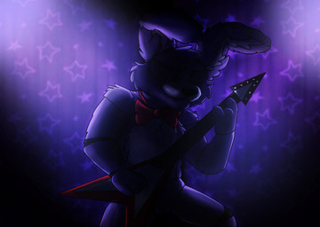 anthro big_ears black_nose bow_tie curtains curtains_closed electric_guitar eyes_closed featureless_crotch fur guitar guitarist happy light long_ears machine male multicolored_body multicolored_fur musical_instrument performance plucked_string_instrument pose purple_body purple_ears purple_fur smile solo spotlight stage stage_curtains standing star string_instrument two_tone_body two_tone_fur writtenstars87 five_nights_at_freddy's scottgames bonnie_(fnaf) animatronic lagomorph leporid mammal rabbit robot 2020 hi_res