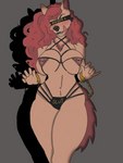 anthro big_breasts blindfold blush bound bra breasts brown_body brown_fur chain clothing curled_hair female fur hair nipples panties red_hair solo submissive tongue tongue_out translucent translucent_clothing underwear littledolly cherry_balarg canid canine canis mammal wolf 3:4 hi_res