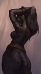 anthro black_body black_fur black_hair blue_eyes breasts female fur hair melanistic nude solo standing tasteful_nudity wide_hips mcrepsi felid jaguar mammal pantherine 2022 9:16 artist_name digital_media_(artwork) hi_res