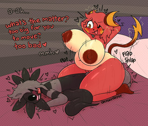 anthro areola balls barely_visible_genitalia barely_visible_penis belly big_balls big_breasts biped black_body black_tail blush breasts brown_eyes countershade_torso countershading cowgirl_position detailed_background dialogue dipstick_tail dominant dominant_female duo electricity eye_contact eyebrows eyelashes facial_markings feet female female_penetrated fingers freckled_areola freckles from_front_position front_view genitals gloves_(marking) grey_hair hair hands_behind_head head_markings heart_symbol huge_breasts kneeling leg_markings looking_at_another lying male male/female male_penetrating male_penetrating_female markings moan motion_lines multicolored_body nipples nude nude_female nude_male on_back on_bottom on_top one_eye_closed one_eye_obstructed open_mouth open_smile orange_body orange_hair penetration penile penile_penetration penis plap pokemorph sex smile socks_(marking) striped_markings stripes submissive submissive_male tail tail_markings text thick_thighs three-quarter_view two_tone_body vaginal vaginal_penetration vulva yellow_body oxyoxyoxyox nintendo pokemon licorice_(oxyoxyoxyox) rudy_fox_(jamiebirby) amphibian aquatic axolotl generation_1_pokemon mole_salamander pokemon_(species) raichu salamander shiny_pokemon 2026 artist_name digital_drawing_(artwork) digital_media_(artwork) english_text