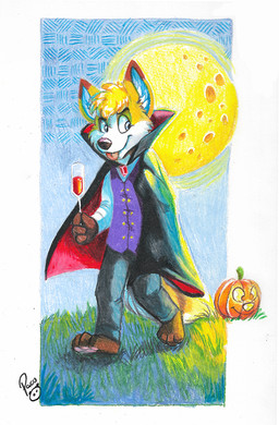 anthro barefoot blonde_hair blue_eyes bottomwear cheek_tuft closed_smile clothed clothing facial_tuft feet food fruit fur glistening glistening_eyes grass grey_bottomwear grey_clothing grey_pants hair logo male male_anthro moon mouth_closed pants plant pumpkin purple_clothing purple_topwear red_tongue short_hair smile solo standing tongue tongue_out topwear tuft white_body white_clothing white_fur white_topwear yellow_body yellow_fur pandapaco canid canine mammal artist_logo full-length_portrait portrait signature