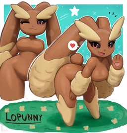 anthro big_breasts black_sclera breasts brown_arms brown_body brown_ears brown_fingers brown_fur brown_legs brown_tail eyelashes featureless_breasts featureless_crotch female fur one_eye_closed pokemorph pupils solo tail thick_thighs tongue wide_hips wink tonywelt nintendo pokemon generation_4_pokemon lopunny pokemon_(species) absurd_res hi_res