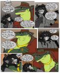 alligator alligatorid angry anthro body_hair chest_hair clothed clothing comic crocodilian darkpenguin dialogue duo english_text facial_hair hair hat headgear headwear hi_res jewelry landon_(darkpenguin) male male/male mammal otis_(darkpenguin) procyonid raccoon red_eyes reptile restrained scalie sharp_teeth smile teeth text yelling yellow_eyes