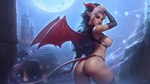 areola armwear black_hair breasts butt choker clothed clothing eyebrows eyelashes female green_eyes hair heterochromia horn humanoid_pointy_ears jewelry legwear long_hair looking_at_viewer looking_back looking_back_at_viewer membrane_(anatomy) membranous_wings necklace nipples not_furry pointy_ears red_eyes side_boob skimpy solo spade_tail tail thigh_highs white_hair wings ullr_(artist) zoelie_(sasha_khmel) demon demon_humanoid horned_humanoid humanoid succubus winged_humanoid 16:9 2023 hi_res widescreen