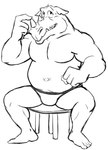 anthro briefs briefs_only clothed clothing furniture hand_on_horn horn male musclegut muscular navel simple_background sitting solo stool teeth_showing topless underwear underwear_only white_background thegreatmatsutzu teenage_mutant_ninja_turtles rocksteady mammal rhinoceros black_and_white monochrome sketch