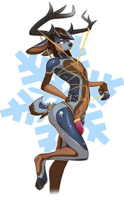 antlers bdsm bondage bound genitals horn male nude penis simple_background smile solo submissive submissive_male ratcha deer mammal 2017 absurd_res digital_media_(artwork) hi_res