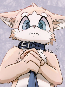 ambiguous_gender anthro arm_tuft black_collar blue_eyes cheek_tuft collar collar_only countershade_fur countershading eyebrows facial_tuft first_person_view fur holding_leash holding_object humanoid_hands inner_ear_fluff leash leashed_collar leashing_pov looking_at_viewer looking_down looking_down_at_viewer multicolored_body multicolored_fur nervous nude shoulder_tuft simple_background snout solo swirl_eyes tan_body tan_fur tuft two_tone_body two_tone_fur wearing_collar white_body white_fur isamatu canid canine canis domestic_dog mammal shiba_inu spitz 3:4 digital_drawing_(artwork) digital_media_(artwork) half-length_portrait hi_res japanese_description portrait signature