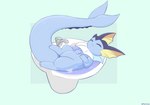 bathing blue_body eyes_closed faucet feral fin fish_tail frill_(anatomy) lying multicolored_body neck_frill sink smile solo tail two_tone_body water wet white_body sirikakire nintendo pokemon eeveelution generation_1_pokemon pokemon_(species) vaporeon absurd_res digital_drawing_(artwork) digital_media_(artwork) digital_painting_(artwork) hi_res painting_(artwork) signature