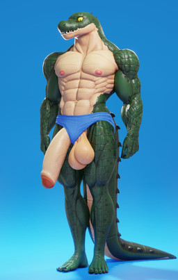 abs anthro ball_slip balls balls_through_leghole biceps big_balls big_penis blue_background blue_clothing blue_underwear clothed clothing countershading feet foreskin front_view genitals green_body green_scales huge_balls huge_penis humanoid_feet humanoid_genitalia humanoid_penis ineffective_clothing looking_down male multicolored_body multicolored_scales muscular muscular_anthro muscular_male nipples obliques partially_clothed pecs penis penis_poking_out penis_through_leghole pink_nipples plantigrade scales sharp_teeth simple_background solo speedo standing swimwear tail tan_body tan_countershading tan_scales teeth topless topless_male triceps two_tone_body two_tone_scales underwear uneven_balls vein veiny_penis wardrobe_malfunction yellow_sclera connivingrat helm_(connivingrat) alligator alligatorid crocodile crocodilian reptile scalie 3d_(artwork) digital_media_(artwork) hi_res