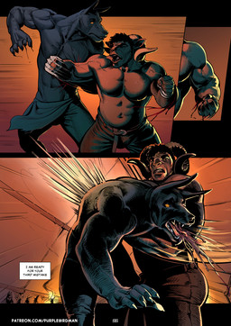 5_fingers anthro arm_scar black_body blocking blood blood_splatter bodily_fluids brown_body brown_eyes claw_fingers claws crowd curly_hair detailed_background dialogue duo eyebrows facial_scar fantasy fight fighting_pose fighting_ring fingers group hair inner_thoughts male muscular muscular_anthro muscular_male pose punch scar size_difference tent text text_box thick_eyebrows yellow_eyes purplebirdman roshim_(purplebirdman) bovid canid canine caprine mammal sheep 2023 better_version_at_paywall colored comic detailed english_text shaded url