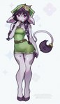 5_fingers accessory anthro biped braided_hair breasts clothed clothed_anthro clothed_female clothing cloven_hooves dress female fingers flower flower_in_hair front_view fully_clothed fully_clothed_anthro fully_clothed_female fur hair hair_accessory headgear headwear hooves looking_at_viewer plant purple_body purple_eyes purple_fur purple_hair purple_tail simple_background small_breasts solo standing tail topwear coffeechicken small_moo bovid bovine cattle mammal 2025 digital_media_(artwork) hi_res