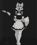 anthro biped clothed clothing crossdressing dipstick_ears ear_markings fully_clothed fur holding_knife holding_object knife maid_uniform male male_anthro multicolored_ears solo standing uniform suitedwolfie balthy_(suitedwolfie) canid canine fox mammal 2024 5:6 animated digital_drawing_(artwork) digital_media_(artwork) full-length_portrait hi_res portrait short_playtime