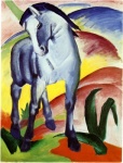 ambiguous_gender blue_body expressionism feral hill outside plant quadruped solo franz_marc marc equid equine horse mammal 1911 20th_century absurd_res ancient_art formal_art hi_res