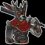 anthro antlers armor bracers cosplay fantasy fantasy_weapon fur grey_body grey_fur horn kaiazureflarecreations male melee_weapon orange_eyes solo sword weapon overlord_(game) ra'deer cervine deer mammal 1:1 2016 alpha_channel half-length_portrait portrait