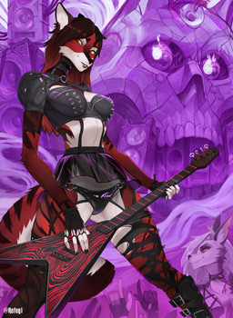 alternative_fashion anthro bass_guitar biped bone clothed clothed_anthro clothed_female clothing ear_piercing eyebrow_piercing eyebrow_ring facial_piercing female female_anthro guitar guitarist metal midriff music musical_instrument panties piercing plucked_string_instrument punk ring_piercing rockstar skimpy skull solo spikes string_instrument tail underwear refegi hellaverse helluva_boss mythology loona_(helluva_boss) skarlet_(plaguedwolf) canid canid_demon canine demon hellhound mammal mythological_canine mythological_creature absurd_res colored hi_res