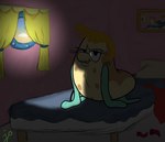 anthro bed bedroom bite biting_lip blonde_hair clothing discarded_clothing discarded_shoes dress featureless_chest female flower_cloud_(spongebob) furniture hair lipstick looking_at_viewer makeup nude on_model red_clothing red_dress solo sunrise toony spongesquirrel44 nickelodeon spongebob_squarepants mrs._puff fish marine pufferfish tetraodontiform absurd_res hi_res