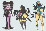 alternative_fashion big_breasts black_hair breasts butt clothing cofagrigus female footwear generation_3_pokemon generation_5_pokemon goth gothitelle group hair hi_res high_heels humanoid kemono legwear liveforthefunk mammal mawile nintendo not_furry pokemon pokemon_(species) pokemorph purple_body shoes simple_background thick_thighs