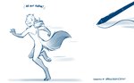 2020 adobe_photoshop_(artwork) anthro blue_and_white breaking_the_fourth_wall canid canine casual_nudity conditional_dnp dialogue digital_media_(artwork) digitigrade dipstick_tail ears_back english_text fox gloves_(marking) hi_res humor keidran leg_markings looking_back male mammal markings mike_(twokinds) monochrome multicolored_tail nude open_mouth pawpads pen pivoted_ears red_fox running scared simple_background sketch socks_(marking) solo speed_lines tablet_pen tail tail_markings talking_to_artist text tom_fischbach true_fox twokinds white_background yelling