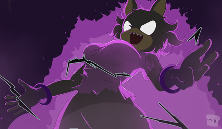 anthro aura evil_grin female fur grey_body grey_fur light purple_lighting simple_background smile solo white_eyes breadinatoarts sega sonic_the_hedgehog_(series) azure_the_wolf fan_character canid canine canis mammal wolf absurd_res hi_res lighting
