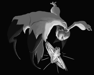 abstract_background anthro biped black_body black_fur fur solo white_body white_fur halfbaked-hope nintendo pokemon generation_9_pokemon meowscarada pokemon_(species) absurd_res grey_theme hi_res monochrome
