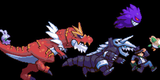 biped black_background feral floating flying group running simple_background walk_cycle sovanjedi nintendo pokemon aggron fossil_pokemon generation_1_pokemon generation_3_pokemon generation_6_pokemon generation_7_pokemon gengar goomy human mammal pokemon_(species) rowlet tyrantrum animated digital_media_(artwork) loop pixel_(artwork) pixel_animation shaded