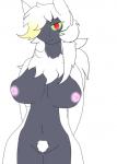 anthro anthrofied belly black_belly blush breasts female fur genitals green_sclera hair hands_behind_back looking_at_viewer navel nipples nude open_mouth pink_nipples pokemorph pubes pussy red_eyes simple_background solo white_background white_body white_fur white_hair white_pubes pokeality_love nintendo pokemon arceus generation_4_pokemon legendary_pokemon pokemon_(species) 2d_animation animated short_playtime subtle_animation