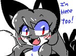 anthro arm_markings bangs blue_eyes blush chest_tuft dipstick_tail fangs female fur gloves_(marking) grey_body grey_fur hair long_hair markings pink_tongue red_eyes side_bangs solo tail tail_markings teeth text tongue tuft conditional_dnp unknown_artist flipnote_studio_(copyright) averi_(fiddleafox) canid canine fox mammal 4:3 digital_media_(artwork) english_text flipnote_studio_(artwork) restricted_palette