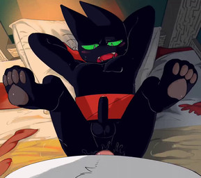 anal anal_penetration anthro balls black_body black_fur blush bodily_fluids breath cum cum_in_ass cum_inside cum_while_penetrated duo erection first_person_view foreskin fur genital_fluids genitals green_eyes humanoid_genitalia humanoid_penis lying male male/male male_penetrated male_penetrating male_penetrating_male on_back panting pawpads pecs penetration penile penile_penetration penis penis_in_ass sex shaking sweat trembling duhroomie cartoon_network mao_mao:_heroes_of_pure_heart badgerclops sheriff_mao_mao_mao badger domestic_cat felid feline felis mammal mustelid musteline 2d_animation animated high_framerate long_playtime sound webm