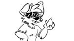 anthro bottomwear clothing dialogue eating eyewear food fruit male open_mouth pear plant printed_t-shirt shirt shorts solo sunglasses t-shirt teeth_showing topwear tinydeerguy matt_riskely canid canine canis domestic_dog mammal animated black_and_white monochrome short_playtime sound webm