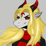 anthro blonde_hair clothing female hair horn light markings painting red_eyes solo mokamoshi mythology goddess_aisha dragon mythological_creature mythological_scalie scalie 1:1 animated bust_portrait hi_res long_playtime no_sound portrait shaded webm