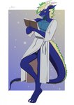 4_toes 5_fingers anthro book feet fingers green_hair hair male smile solo tail toes yellow_eyes amur mythology dragon mythological_creature mythological_scalie scalie wingless_dragon 2020 digital_media_(artwork) hi_res