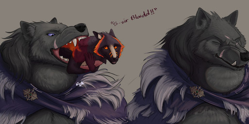 anthro duo fully_inside fur grey_body grey_fur male male/male male_pred neck_bulge oral_vore partially_inside size_difference vore zeanlain elden_ring fromsoftware blaidd_(elden_ring) flynn_(zeanlain) canid canine canis fox mammal wolf