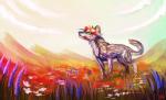 2017 ambiguous_gender canid canine canis cloud day detailed_background digital_media_(artwork) digital_painting_(artwork) domestic_dog feral fur grass hi_res iovin mammal outside plant quadruped sky solo standing