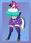 2017 5_fingers anthro bedroom_eyes bent_arm big_breasts black_clothing black_nose black_panties black_underwear blue_clothing blue_tail blue_topwear blue_tube_top brasslion breasts canid canine canis clawed_fingers claws cleavage clothed clothed_anthro clothed_female clothing cloven_hooves colored curvy_anthro curvy_female curvy_figure deer digital_drawing_(artwork) digital_media_(artwork) domestic_dog female female_anthro fingers fluffy fluffy_tail front_view fur green_outline grey_claws grey_hooves hair hair_over_shoulder hand_behind_head hand_on_hip hi_res hooves husky hybrid kathrin_engel looking_at_viewer mammal markings medium_hair multicolored_body multicolored_fur multicolored_tail narrowed_eyes nordic_sled_dog outline panties pink_eyes pink_hair purple_body purple_fur purple_inner_ear purple_tail seductive shaded signature simple_background simple_shading smile smiling_at_viewer solo spitz spots spotted_body spotted_fur standing tail thick_thighs topwear tube_top underwear white_body white_fur white_tail