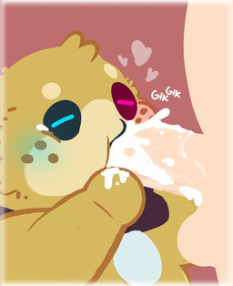 anthro balls blush bodily_fluids butt collar cum cum_in_mouth cum_inside cum_on_hand cum_on_penis duo fangs fellatio fluffy freckles fur genital_fluids genitals grower heterochromia male moobs navel onomatopoeia oral overweight penile penis sex sound_effects sphere_hands teeth text underbite yellow_body yellow_fur nutpillow prince_glibbon_(nutpillow) alien 3d_(artwork) digital_media_(artwork) hi_res