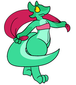 anthro bra clothing dancing female simple_background solo thick_thighs underwear yellow_eyes trout_(artist) kobold reptile scalie 2016 aliasing digital_media_(artwork)