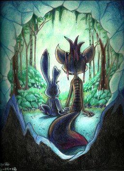 big_ears bound bound_together brown_body brown_fur brown_hair cave chain chained cuff_(restraint) dipstick_tail duo feral forest forest_background fur green_sky hair hand_holding handcuffs long_tail male male/male markings metal_cuffs multicolored_body multicolored_fur nature nature_background outside plant raining rear_view restraints romantic romantic_ambiance scar scut_tail shackles short_tail sitting sky stripes tail tail_markings tree tuft white_body white_fur wire 8-bit-britt crystal_dynamics whiplash_(game) redmond_(whiplash) spanx_(whiplash) lagomorph leporid mammal mustelid musteline rabbit true_musteline weasel hi_res signature traditional_media_(artwork)