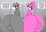 anthro backsack balls big_butt blush butt dialogue duo femboy genitals greeting grey_body heart_eyes heart_symbol horn male penis pink_body presenting presenting_hindquarters speech_bubble text rexon02 axel_(rexon02) bubbles_(rexon02) mammal mouse murid murine rodent english_text hi_res