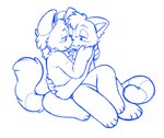 anthro arm_around_waist blush boop cuddling duo fluffy holding_partner hug love male male/male simple_background tail white_background beaglescouts domestic_cat felid feline felis mammal hi_res sketch