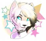 alternative_fashion anthro collar emo female fur hair multicolored_hair scene_haircut solo two_tone_hair white_body white_fur loadedpistol canid canine canis mammal wolf bust_portrait portrait