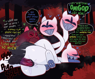 3_eyes 3_heads 3_toes animal_genitalia animal_penis animal_vulva anthro anthro_on_feral anthro_penetrating anthro_penetrating_feral anus backsack balls bestiality black_anus black_balls black_body black_fur blue_tongue blush blush_lines bodily_fluids canine_genitalia canine_vulva dialogue duo equine_genitalia equine_penis eyewear feet female female_feral female_penetrated feral feral_penetrated fucked_silly fur genital_fluids genitals glasses heart_symbol horn i_love_you larger_penetrated looking_pleasured lying male male/female male_on_feral male_penetrating male_penetrating_female moan multi_eye multi_head nude nude_anthro nude_male on_side penetration penile penile_penetration penis quadruped sex shaking sharp_teeth size_difference speech_bubble tail talking_feral teeth text toes tongue tongue_out vaginal vaginal_fluids vaginal_penetration verbal_degradation verbal_domination verbal_teasing vulva white_body crushpepper deltarune undertale_(series) clover_(deltarune) ralsei boss_monster_(undertale) bovid caprine darkner goat mammal english_text hi_res
